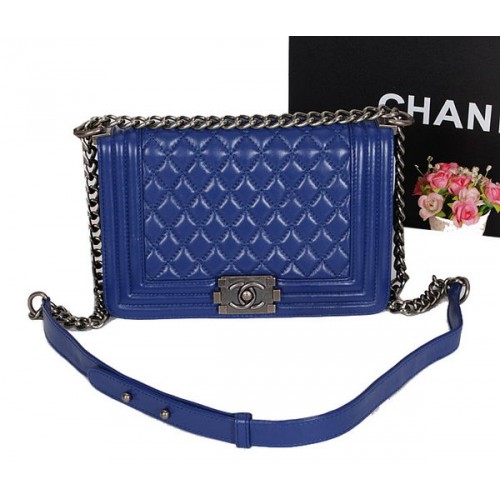 Boy Chanel Flap Schoudertas Origineel Schapenleer A67086 RoyalBlue