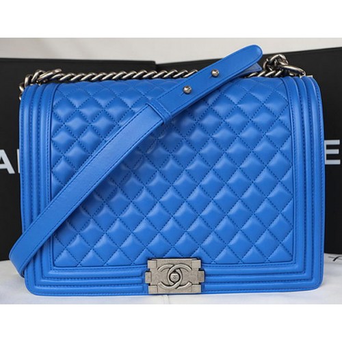 Boy Chanel Flap Schoudertas Origineel Schapenleer A67087 Blauw