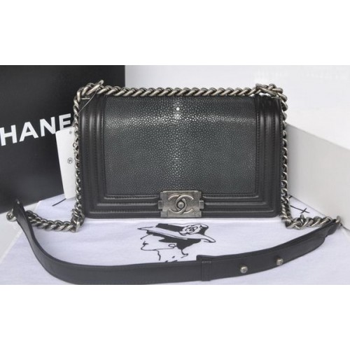 Boy Chanel Flap Schoudertas Parel Leer A66230 Zwart