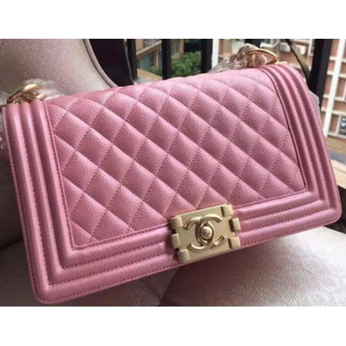 Boy Chanel Flap Schoudertas Roze Cannage Patroon A67086 Goud