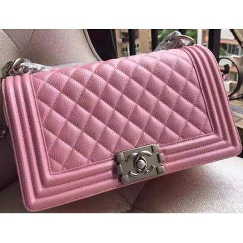 Boy Chanel Flap Schoudertas Roze Cannage Patroon A67086 Zilver