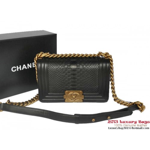 Boy Chanel Flap Schoudertas Python Leer A66094 Zwart