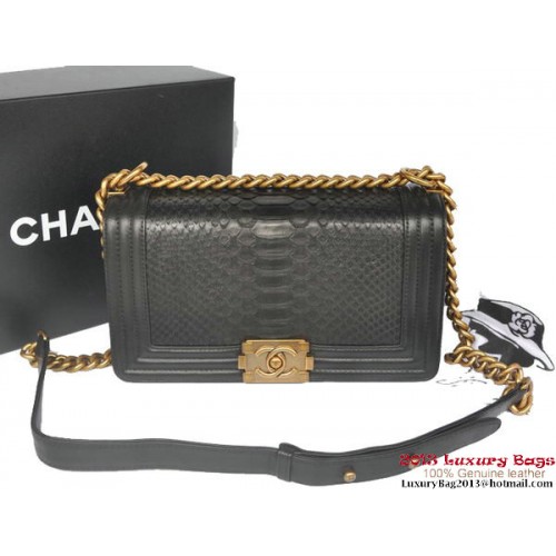 Boy Chanel Flap Schoudertas Python Leer A66095 Zwart