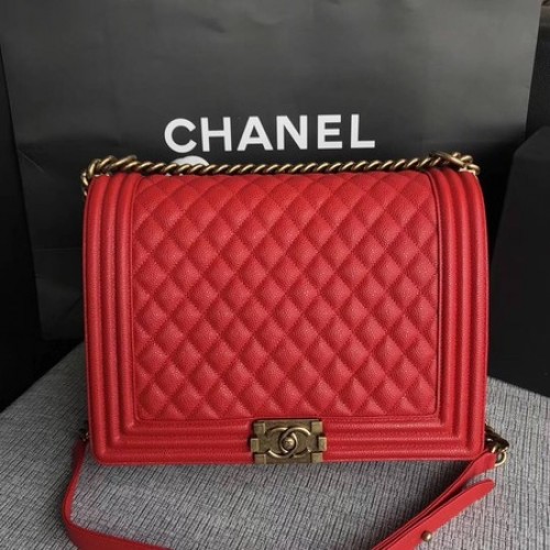 Boy Chanel Flap Schoudertas Rood Origineel Cannage Patroon A67087 Goud