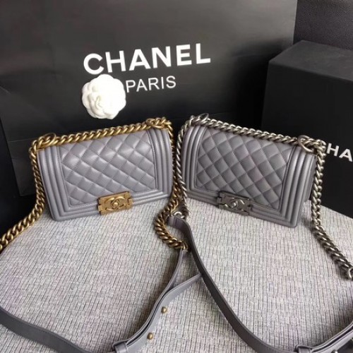 Boy Chanel Flap Schoudertas Schapenleer A67085 Grijs