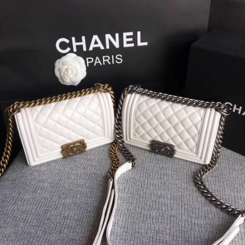 Boy Chanel Flap Schoudertas Schapenleer A67085 Wit