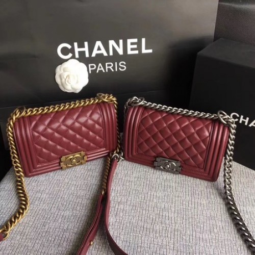 Boy Chanel Flap Schoudertas Schapenleer A67085 Wijn