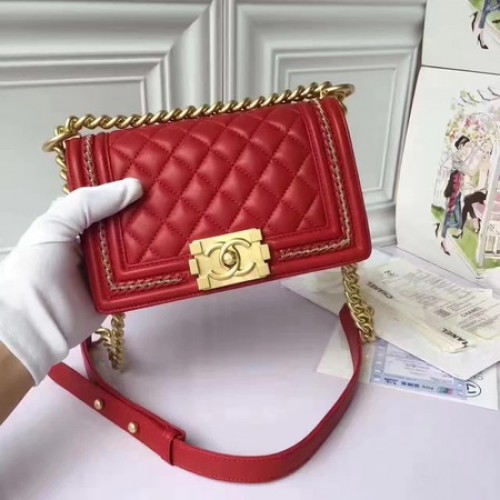 Boy Chanel Flap Schoudertas Schapenleer A67085E Rood