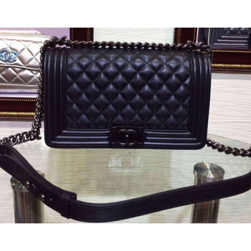Boy Chanel Flap Schoudertas Schapenleer A67086 Zwart