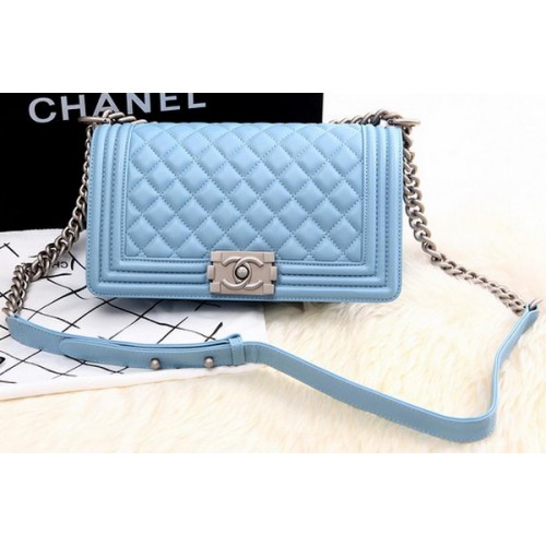 Boy Chanel Flap Schoudertas SkyBlue Schapenleer A67086 Zilver