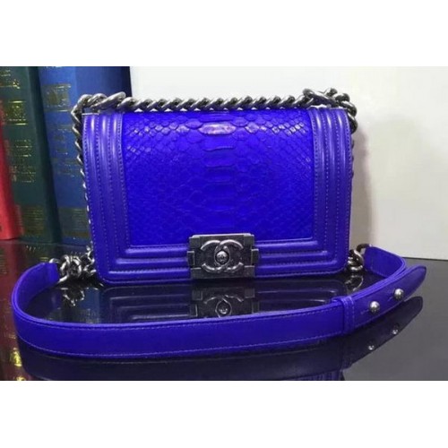 Boy Chanel Flap Schoudertas Slangenleer A67085 Blauw