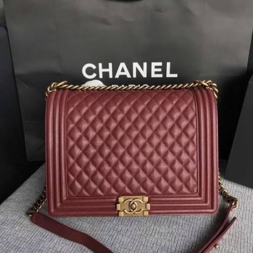 Boy Chanel Flap schoudertas wijn origineel Cannage patroon A67087 goud