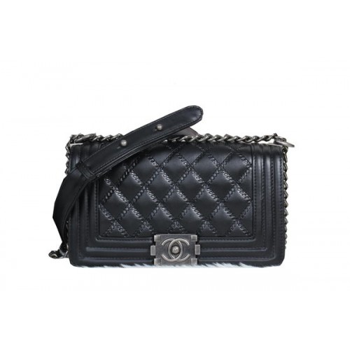 Boy Chanel Flap schoudertas in kalfsleer A8013 zwart