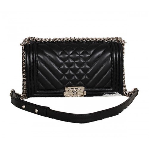 Boy Chanel Flap schoudertas in origineel schapenleer A90191 zwart