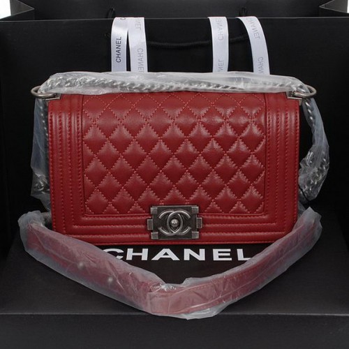 Boy Chanel Flap schoudertas in schapenvacht leer A58500 kastanjebruin