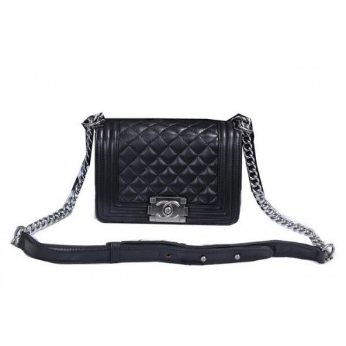 Boy Chanel Flap schoudertas in schapenvacht leer A62050 zwart