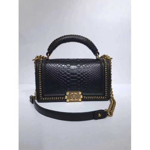 Boy Chanel Flap Schoudertas origineel Slangenleer 67086 zwart
