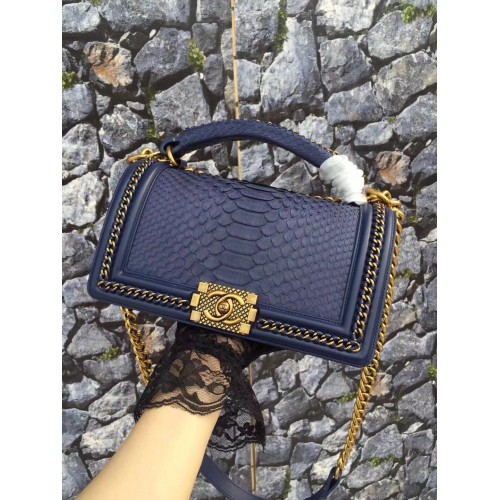 Boy Chanel Flap Shoulder Bag origineel Slangenleer 67086 donkerblauw