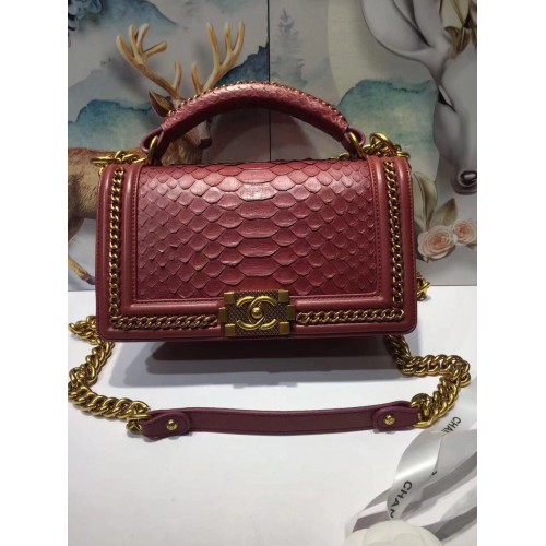 Boy Chanel Flap Schoudertas origineel Slangenleer 67086 rood