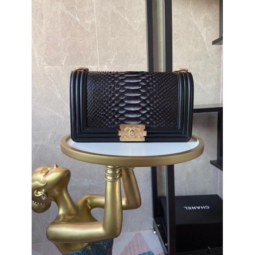 Boy Chanel Flap Schoudertas origineel Slangenleer AS67086 zwart&grijs
