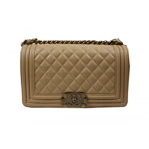 Boy Chanel Flap Schoudertassen Abrikoos Originele Schapenvacht A67025 Goud