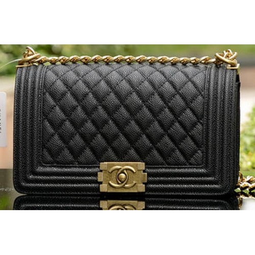 Boy Chanel Flap Schoudertassen Zwart Cannage Patroon Leer A67086 Messing
