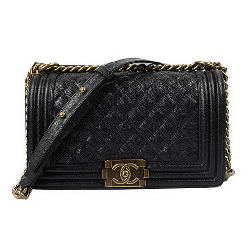 Boy Chanel Flap Schoudertassen Zwart Origineel Cannage Patroon A67025 Goud