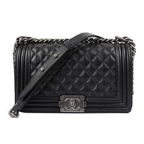 Boy Chanel Flap Schoudertassen Zwart Origineel Cannage Patroon A67025 Zilver