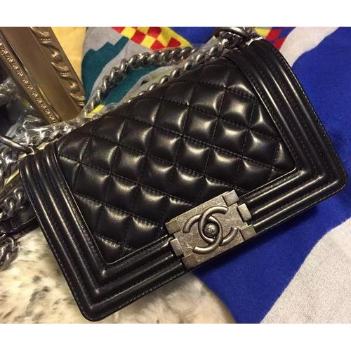 Boy Chanel Flap Schoudertassen Schapenleer A67085 Zwart