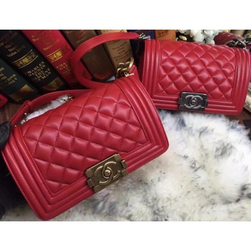 Boy Chanel Flap Schoudertassen Schapenleer A67085 Rood