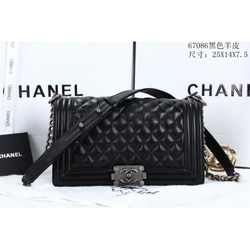 Boy Chanel Flap Schoudertassen Schapenleer A67086 Zwart