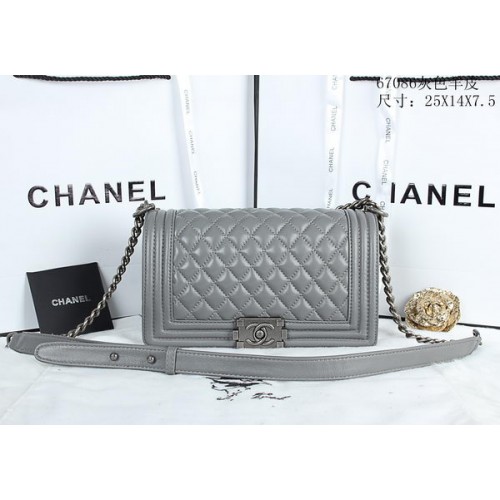 Boy Chanel Flap Schoudertassen Schapenleer A67086 Grijs