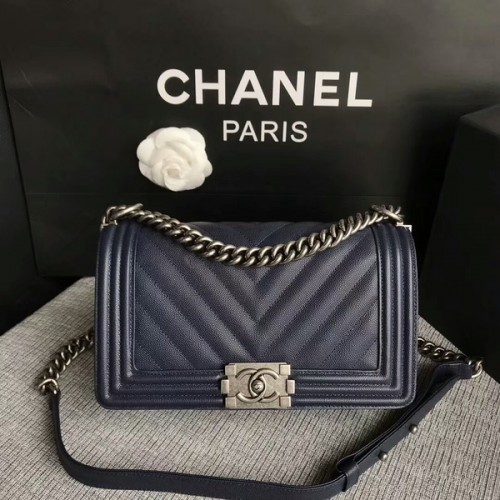 Boy Chanel Origineel Chevron Leer 67086 Blauw