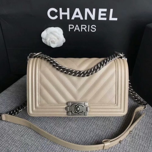 Boy Chanel Origineel Chevron Leer 67086 Camel