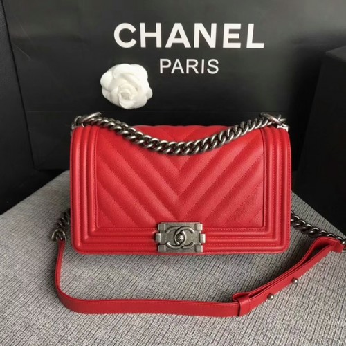 Jongen Chanel Origineel Chevron Leer 67086 Rood