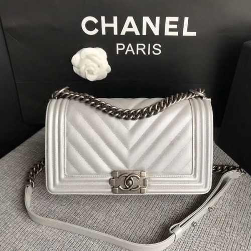 Boy Chanel Origineel Chevron Leer 67086 Wit
