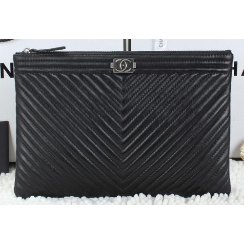 Boy Chanel Schapenvacht Leren Clutch A6953 Zwart