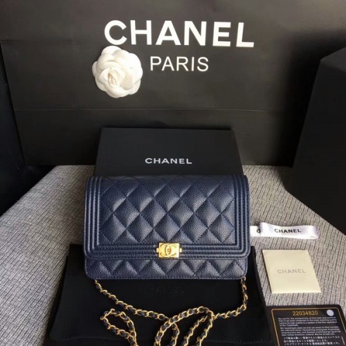 Boy Chanel WOC Flap Bag Origineel Kalfsleer CHA6040 Blauw