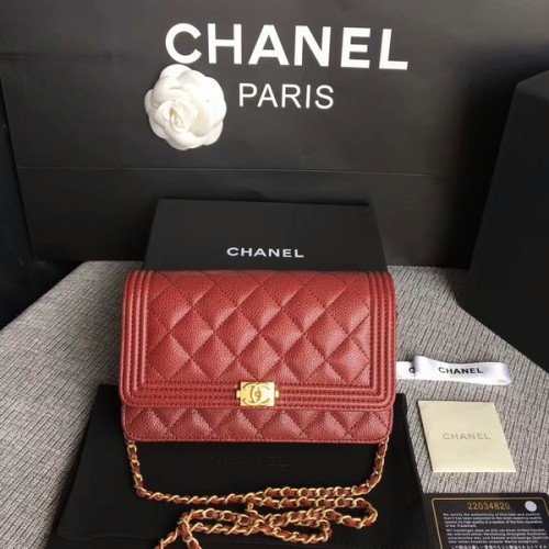 Boy Chanel WOC Flap Bag Origineel Kalfsleer CHA6040 Donkerrood