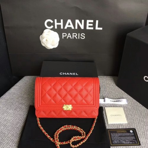 Boy Chanel WOC Flap Bag Origineel Kalfsleer CHA6040 Rood