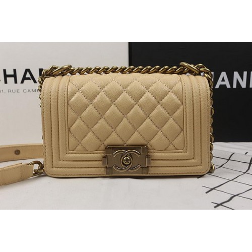Boy Chanel mini Flap Bag Abrikoos Cannage Patroon A67025 Goud