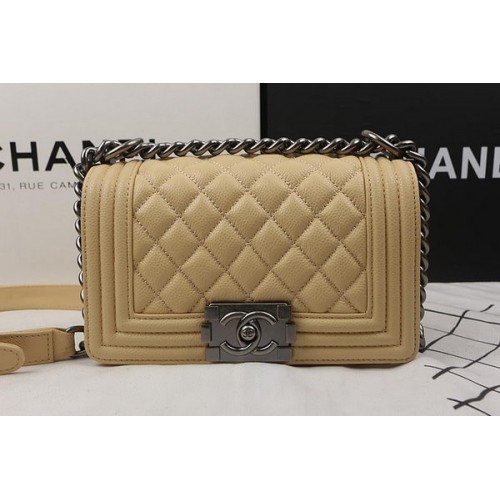 Boy Chanel mini Flap Bag Abrikoos Cannage Patroon A67025 Zilver