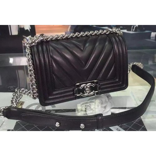 Boy Chanel mini Flap Bag Origineel Chevron Nubuck Leer A5707 Zwart