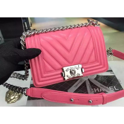 Boy Chanel mini Flap Bag Origineel Chevron Nubuck Leer A5707 Rose