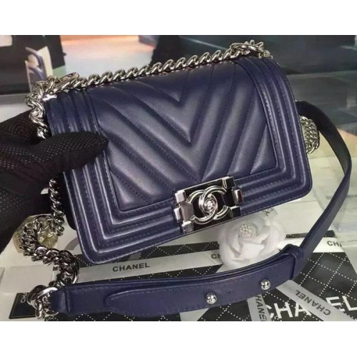 Boy Chanel mini Flap Bag Origineel Chevron Nubuck Leer A5707 Royal
