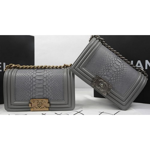 Boy Chanel mini Flap Bag Origineel Python Leer A67085 Grijs