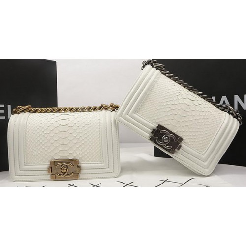 Boy Chanel mini Flap Bag Origineel Python Leer A67085 Gebroken Wit
