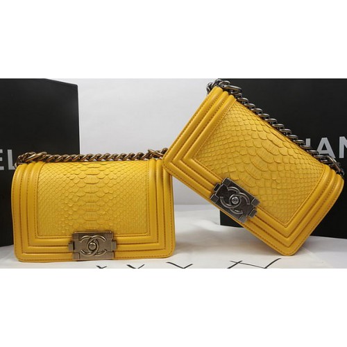 Boy Chanel mini Flap Bag Origineel Python Leer A67085 Geel
