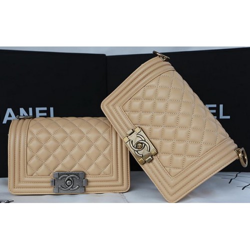 Boy Chanel mini Flap Bag Originele Schapenvacht A67085 Abrikoos