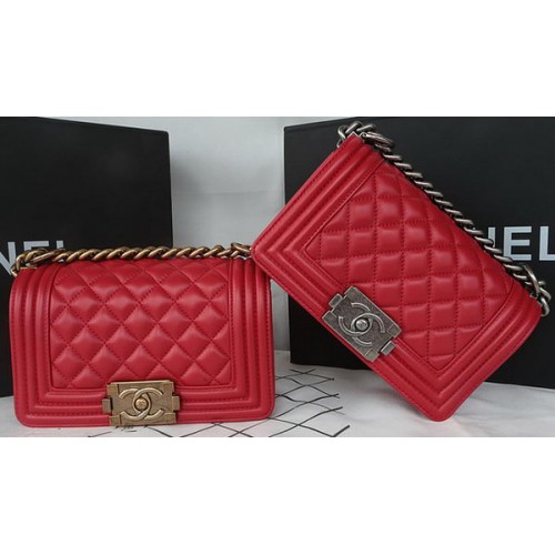 Boy Chanel mini Flap Bag Originele Schapenvacht A67085 Donkerrood